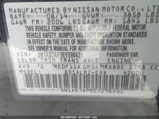 Photo 8 VIN: 3N1AB7AP8EY298431 - NISSAN SENTRA 