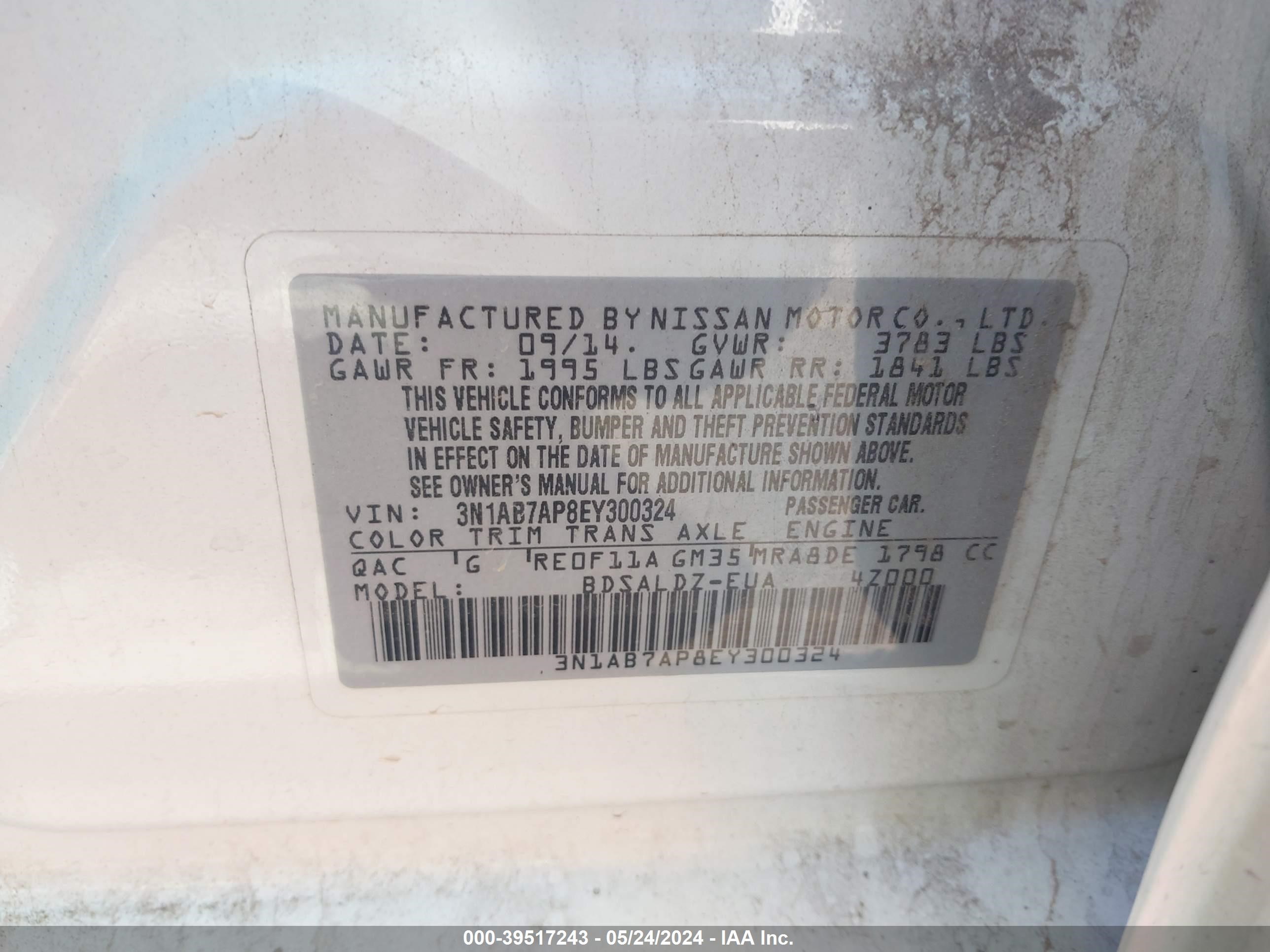 Photo 8 VIN: 3N1AB7AP8EY300324 - NISSAN SENTRA 