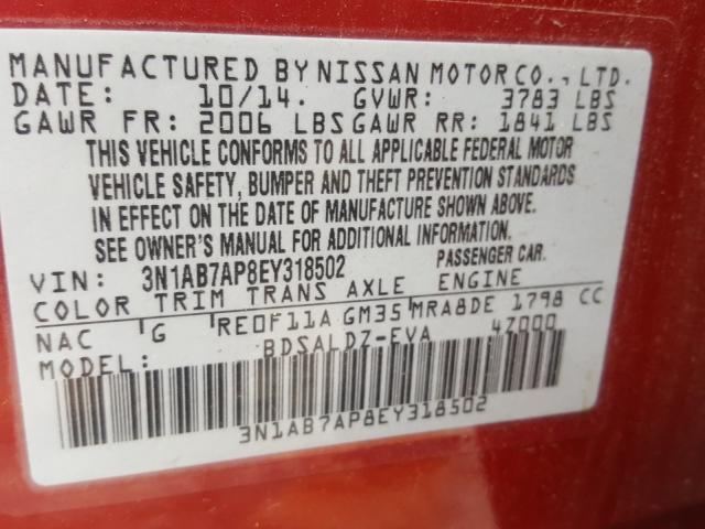 Photo 9 VIN: 3N1AB7AP8EY318502 - NISSAN SENTRA S 