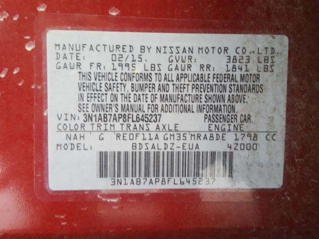 Photo 9 VIN: 3N1AB7AP8FL645237 - NISSAN SENTRA S 