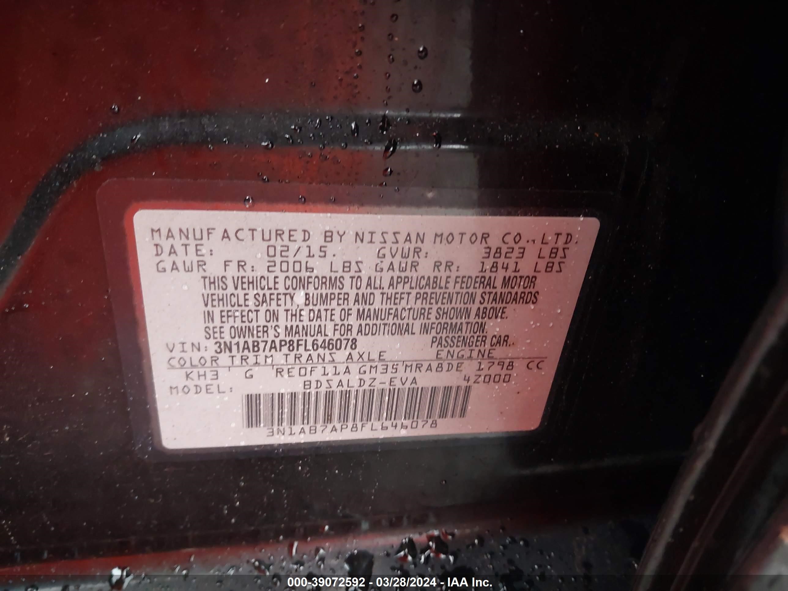 Photo 8 VIN: 3N1AB7AP8FL646078 - NISSAN SENTRA 