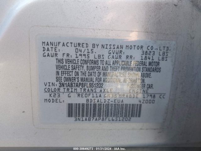 Photo 8 VIN: 3N1AB7AP8FL651202 - NISSAN SENTRA 