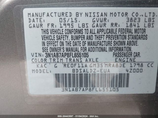 Photo 8 VIN: 3N1AB7AP8FL655105 - NISSAN SENTRA 