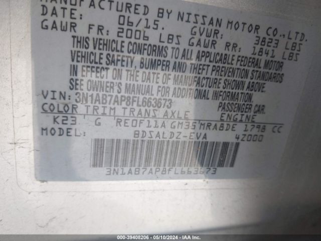 Photo 8 VIN: 3N1AB7AP8FL663673 - NISSAN SENTRA 