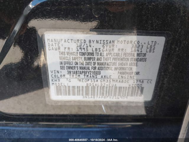 Photo 8 VIN: 3N1AB7AP8FY216909 - NISSAN SENTRA 