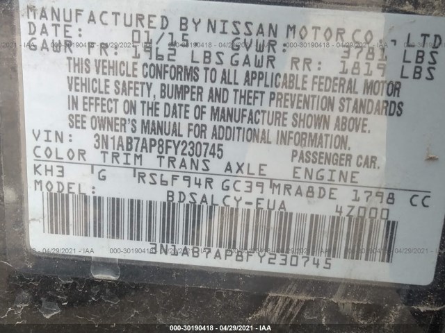 Photo 8 VIN: 3N1AB7AP8FY230745 - NISSAN SENTRA 