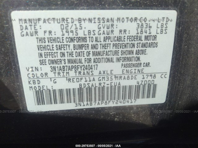 Photo 8 VIN: 3N1AB7AP8FY240417 - NISSAN SENTRA 