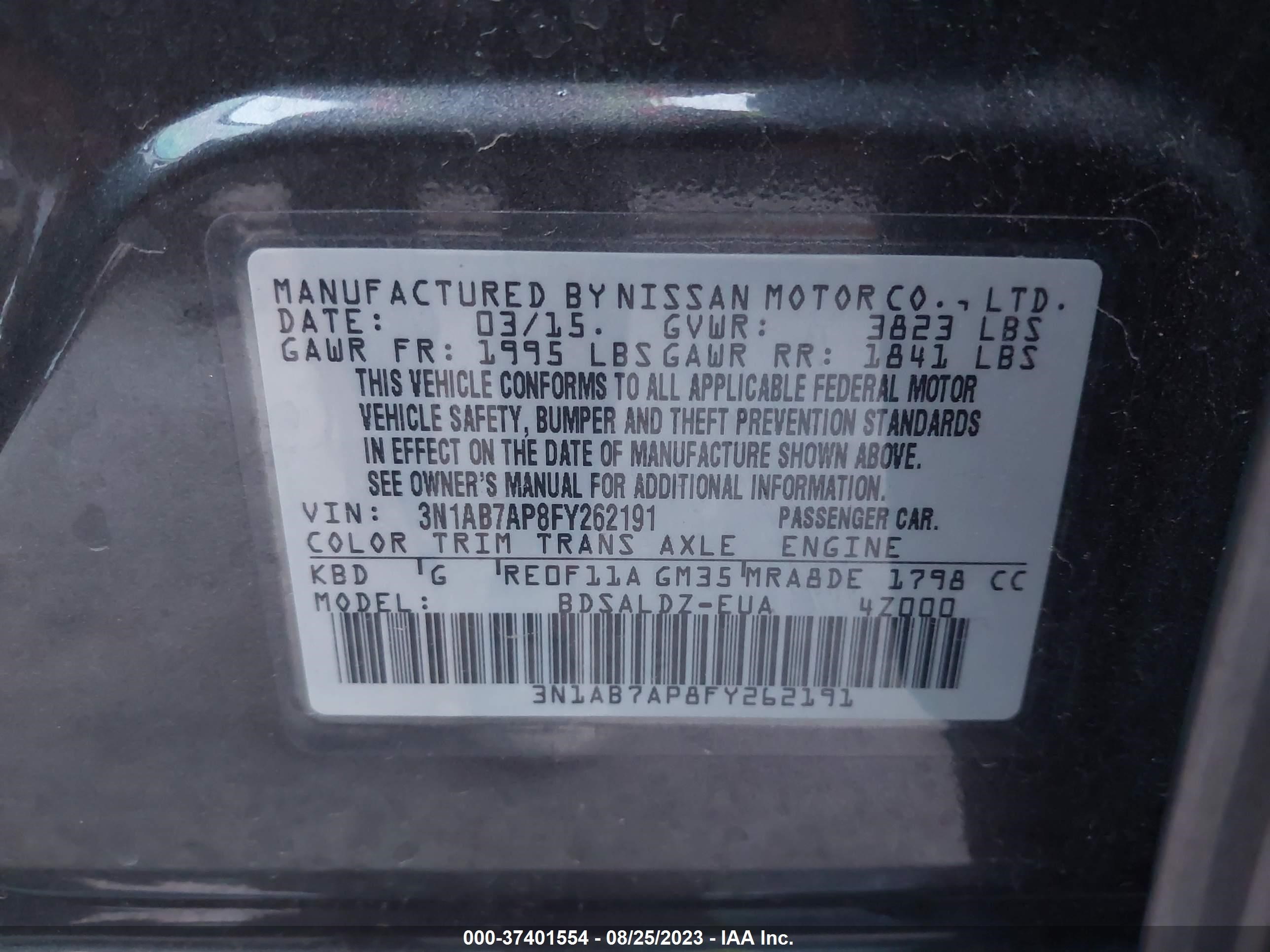 Photo 8 VIN: 3N1AB7AP8FY262191 - NISSAN SENTRA 