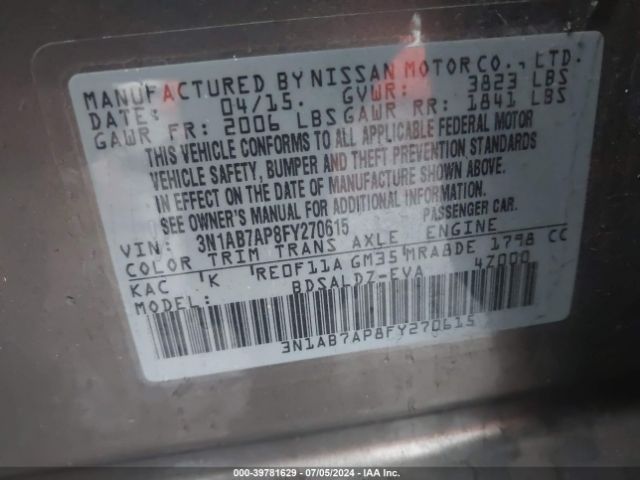 Photo 8 VIN: 3N1AB7AP8FY270615 - NISSAN SENTRA 