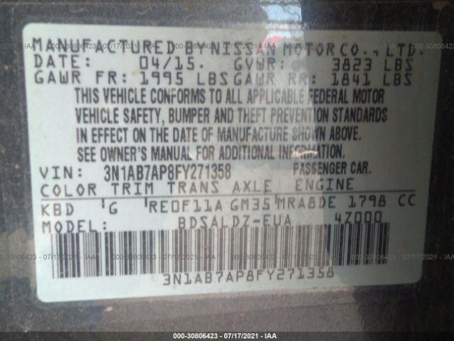 Photo 8 VIN: 3N1AB7AP8FY271358 - NISSAN SENTRA 