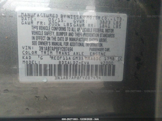 Photo 8 VIN: 3N1AB7AP8FY287494 - NISSAN SENTRA 