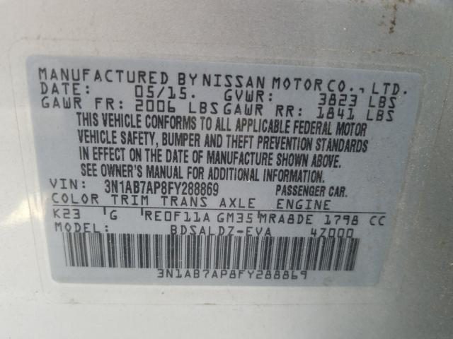 Photo 9 VIN: 3N1AB7AP8FY288869 - NISSAN SENTRA S 