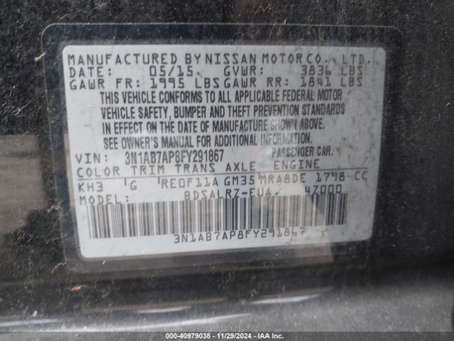 Photo 8 VIN: 3N1AB7AP8FY291867 - NISSAN SENTRA 