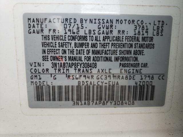 Photo 9 VIN: 3N1AB7AP8FY308408 - NISSAN SENTRA S 