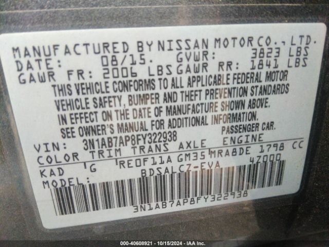 Photo 8 VIN: 3N1AB7AP8FY322938 - NISSAN SENTRA 