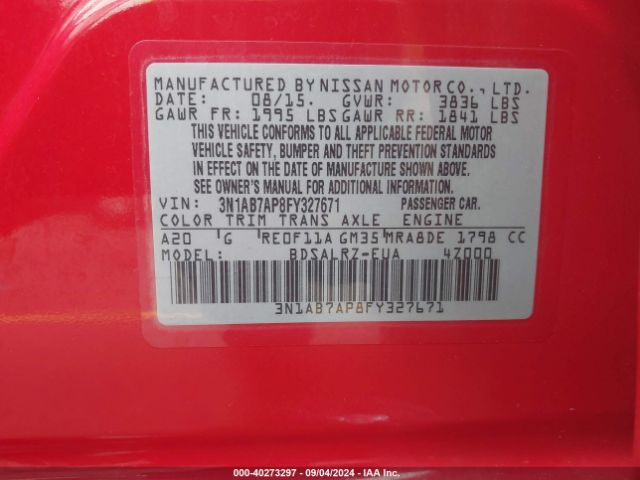 Photo 8 VIN: 3N1AB7AP8FY327671 - NISSAN SENTRA 