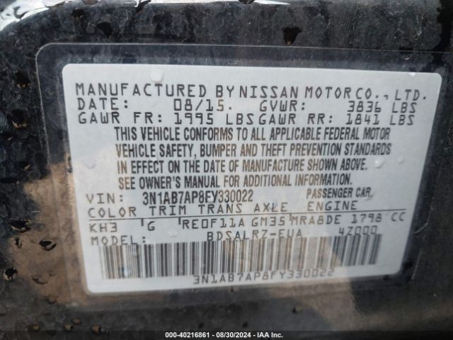 Photo 8 VIN: 3N1AB7AP8FY330022 - NISSAN SENTRA 