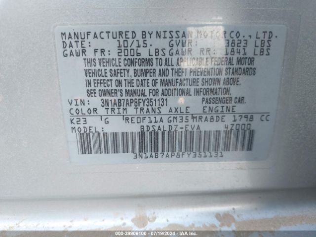 Photo 8 VIN: 3N1AB7AP8FY351131 - NISSAN SENTRA 