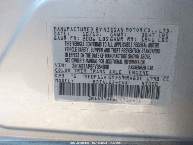 Photo 8 VIN: 3N1AB7AP8FY354806 - NISSAN SENTRA 