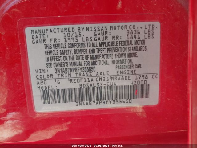 Photo 8 VIN: 3N1AB7AP8FY355650 - NISSAN SENTRA 