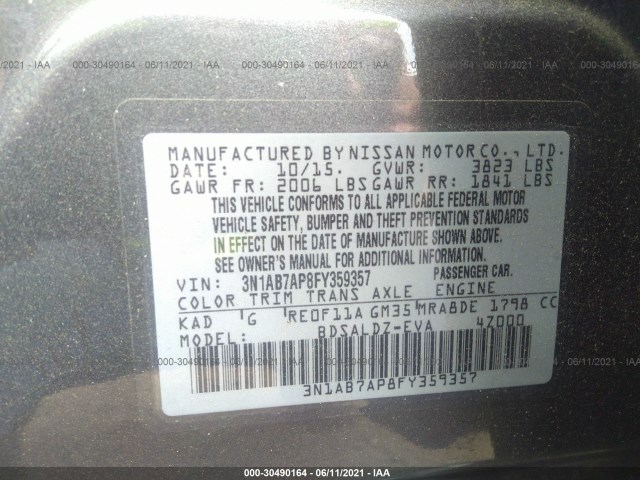 Photo 8 VIN: 3N1AB7AP8FY359357 - NISSAN SENTRA 