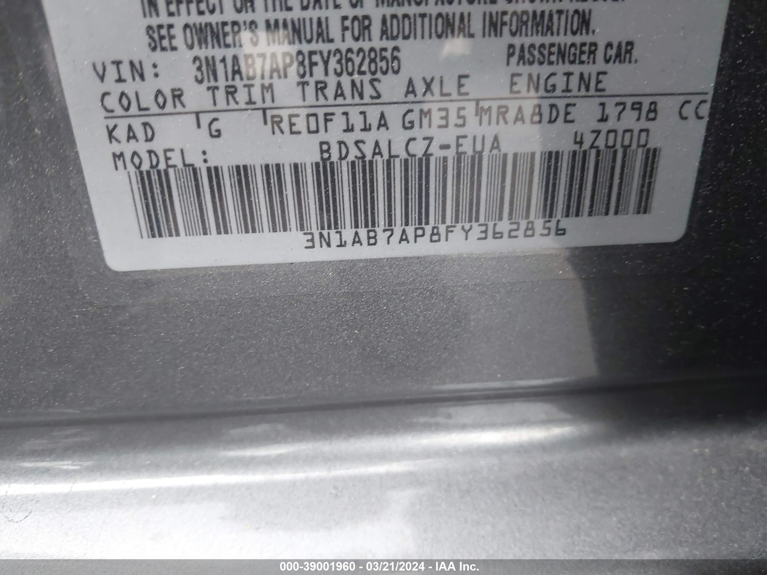 Photo 8 VIN: 3N1AB7AP8FY362856 - NISSAN SENTRA 