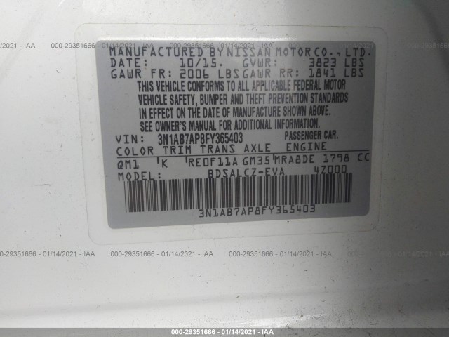 Photo 8 VIN: 3N1AB7AP8FY365403 - NISSAN SENTRA 