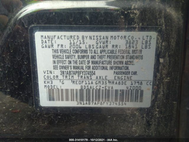 Photo 8 VIN: 3N1AB7AP8FY374554 - NISSAN SENTRA 