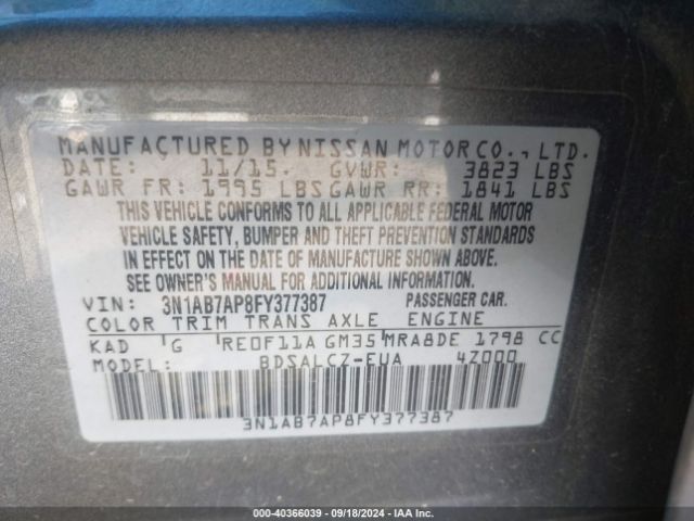 Photo 8 VIN: 3N1AB7AP8FY377387 - NISSAN SENTRA 