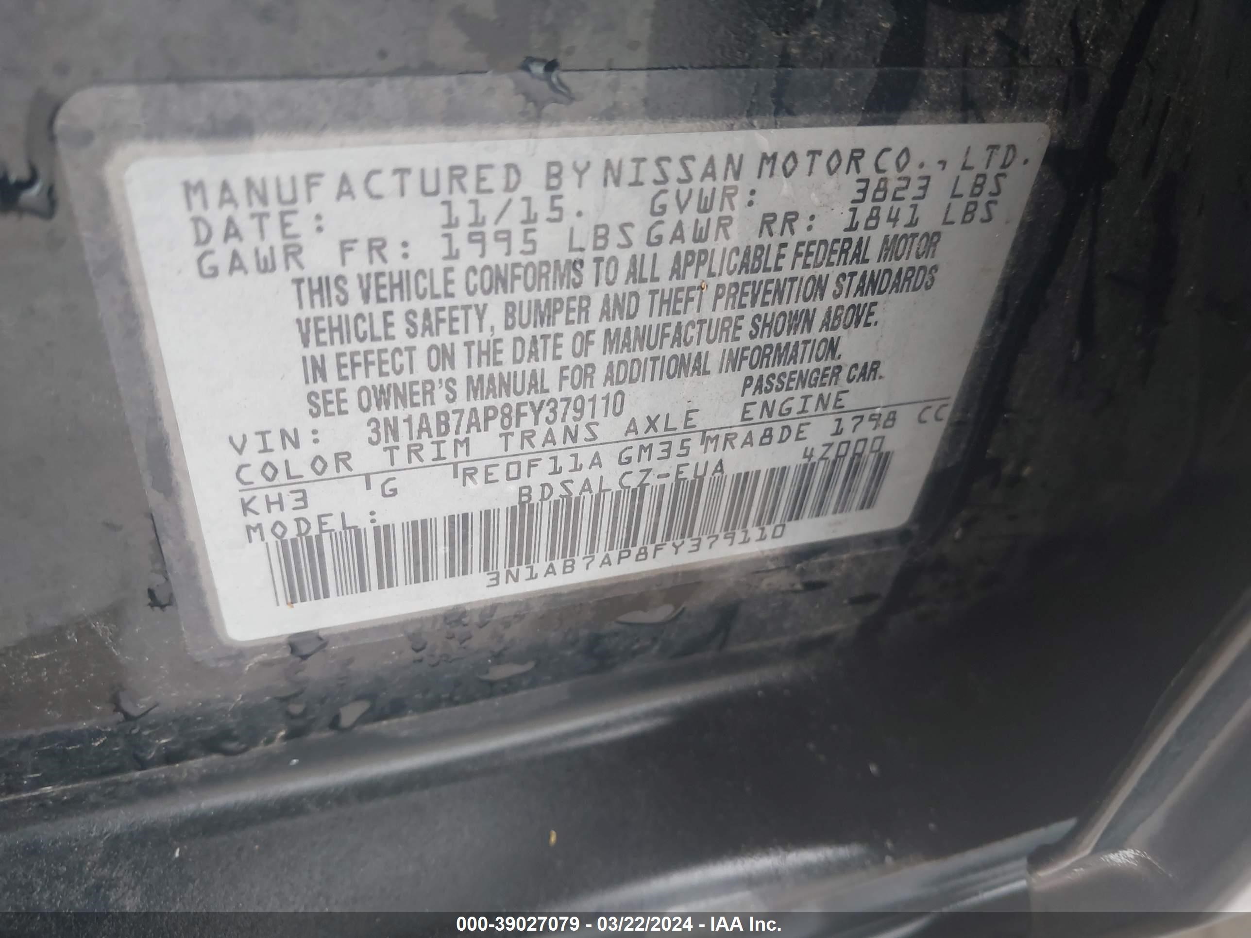 Photo 8 VIN: 3N1AB7AP8FY379110 - NISSAN SENTRA 