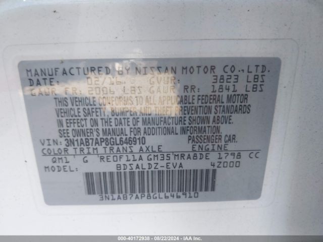 Photo 8 VIN: 3N1AB7AP8GL646910 - NISSAN SENTRA 