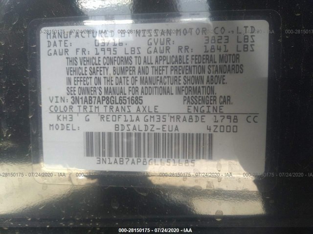 Photo 8 VIN: 3N1AB7AP8GL651685 - NISSAN SENTRA 