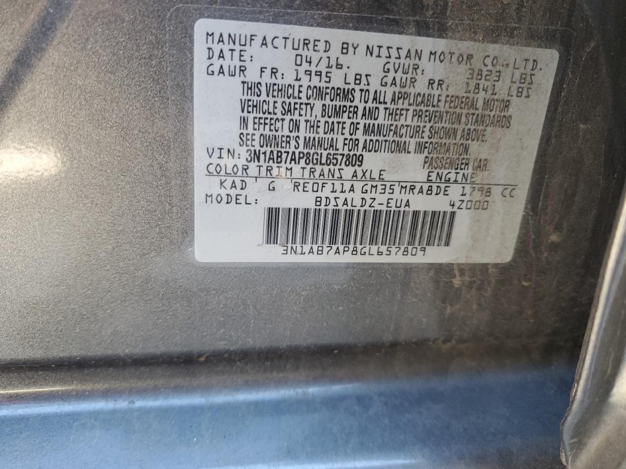 Photo 11 VIN: 3N1AB7AP8GL657809 - NISSAN SENTRA 