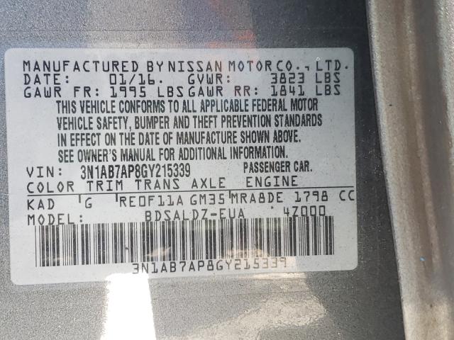 Photo 9 VIN: 3N1AB7AP8GY215339 - NISSAN SENTRA S 