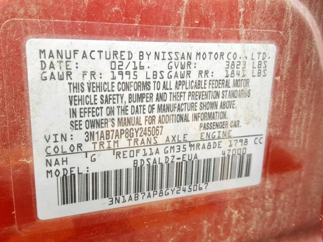 Photo 9 VIN: 3N1AB7AP8GY245067 - NISSAN SENTRA S 