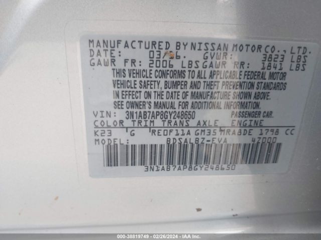 Photo 8 VIN: 3N1AB7AP8GY248650 - NISSAN SENTRA 