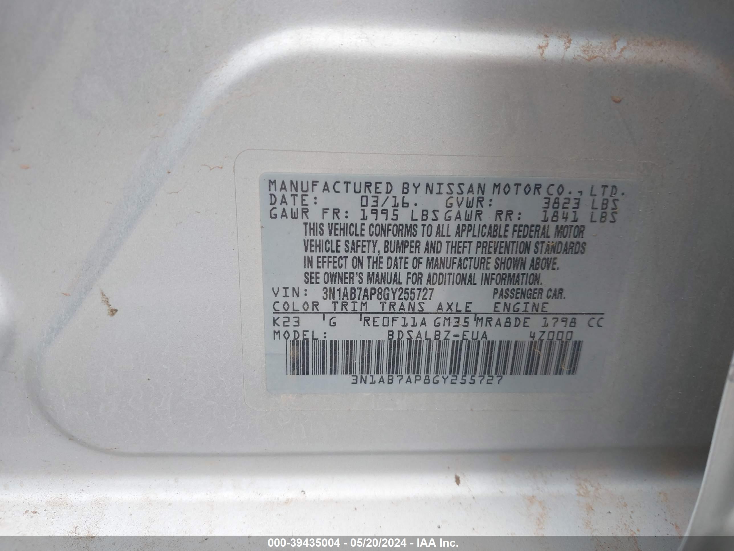 Photo 8 VIN: 3N1AB7AP8GY255727 - NISSAN SENTRA 