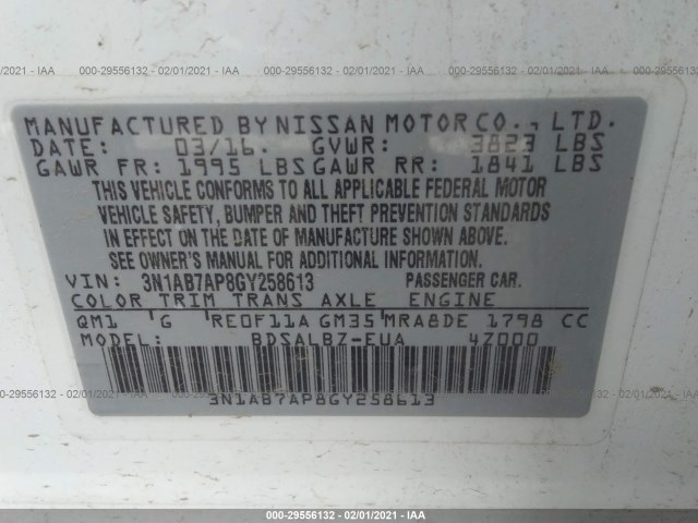 Photo 8 VIN: 3N1AB7AP8GY258613 - NISSAN SENTRA 