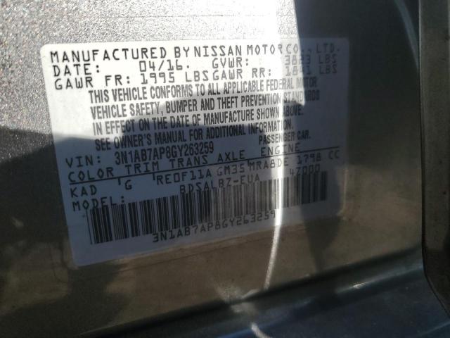 Photo 11 VIN: 3N1AB7AP8GY263259 - NISSAN SENTRA S 