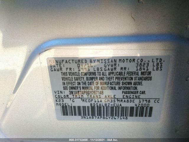 Photo 8 VIN: 3N1AB7AP8GY267148 - NISSAN SENTRA 