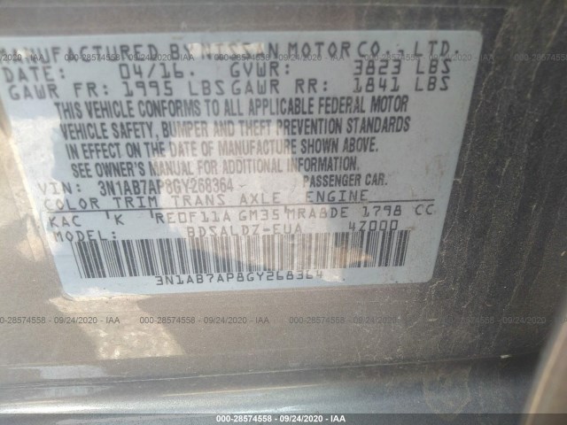 Photo 8 VIN: 3N1AB7AP8GY268364 - NISSAN SENTRA 