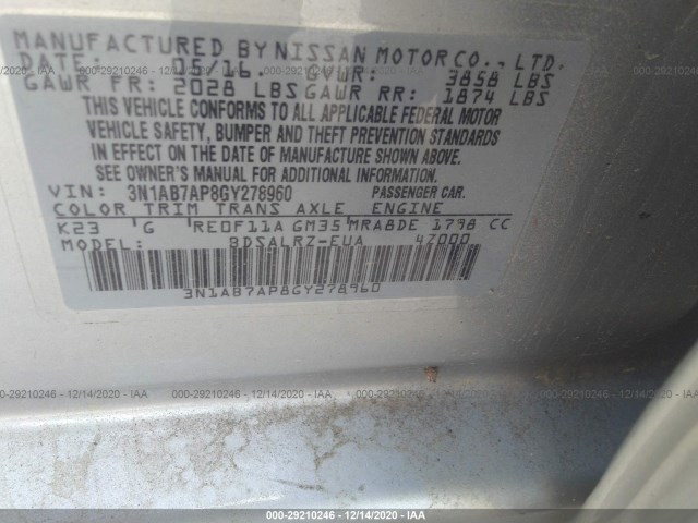 Photo 8 VIN: 3N1AB7AP8GY278960 - NISSAN SENTRA 