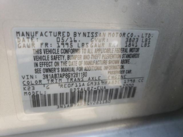 Photo 9 VIN: 3N1AB7AP8GY281180 - NISSAN SENTRA S 