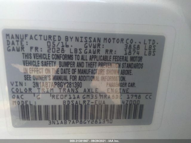 Photo 8 VIN: 3N1AB7AP8GY281390 - NISSAN SENTRA 