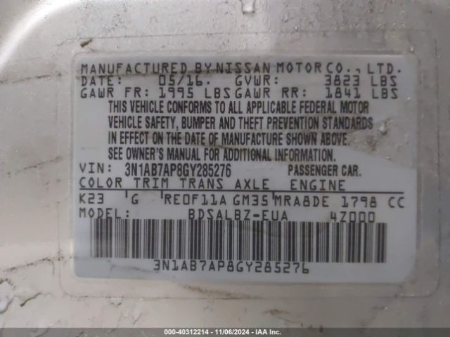 Photo 8 VIN: 3N1AB7AP8GY285276 - NISSAN SENTRA 