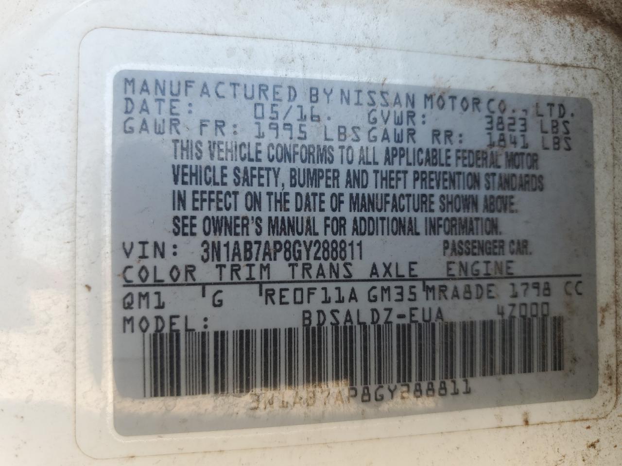 Photo 11 VIN: 3N1AB7AP8GY288811 - NISSAN SENTRA 