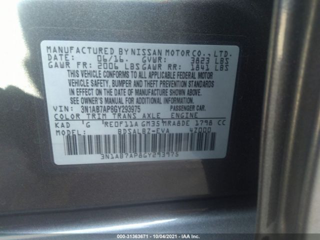 Photo 8 VIN: 3N1AB7AP8GY293975 - NISSAN SENTRA 