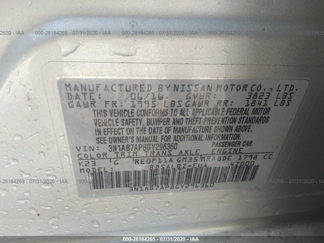 Photo 8 VIN: 3N1AB7AP8GY296360 - NISSAN SENTRA 