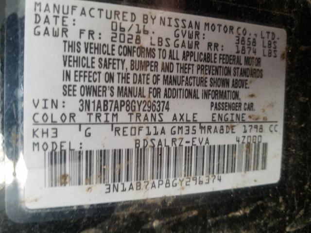 Photo 9 VIN: 3N1AB7AP8GY296374 - NISSAN SENTRA S 