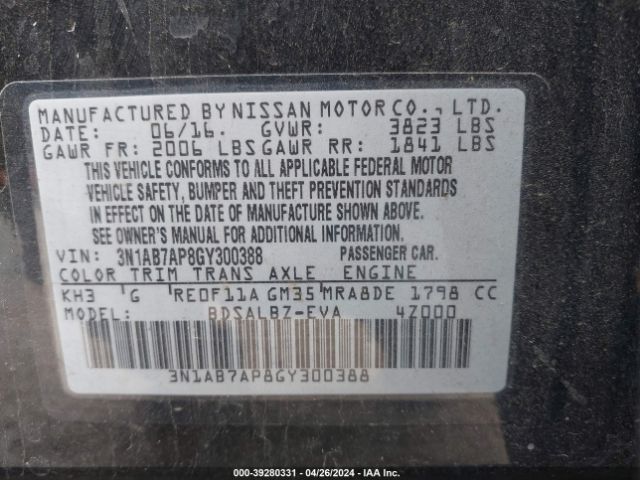 Photo 8 VIN: 3N1AB7AP8GY300388 - NISSAN SENTRA 